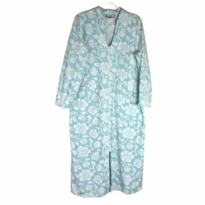 Charter Club L blue/white floral zip long‎ robe
